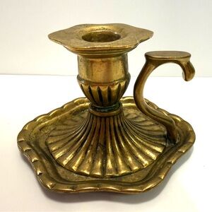 Vintage Brass Chamberstick Candle Holder with Handle – 3.5” – Heavy